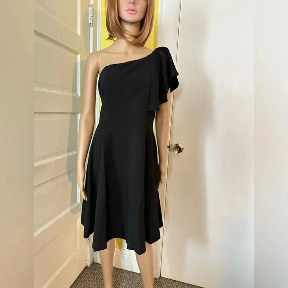 Berry love one shoulder ruffle A-line black dress Sz M NWT #001 - Picture 1 of 3